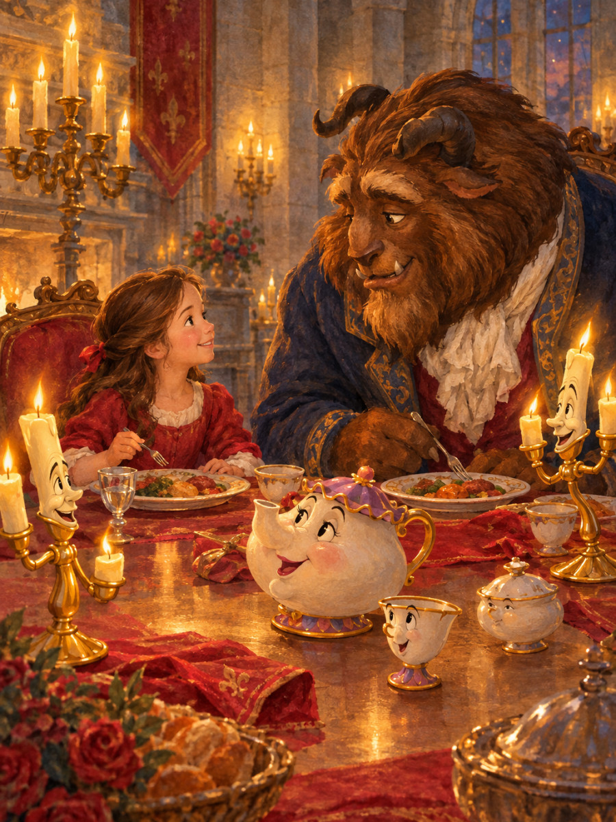 Dinner by candlelight with a room full of enchanted objects