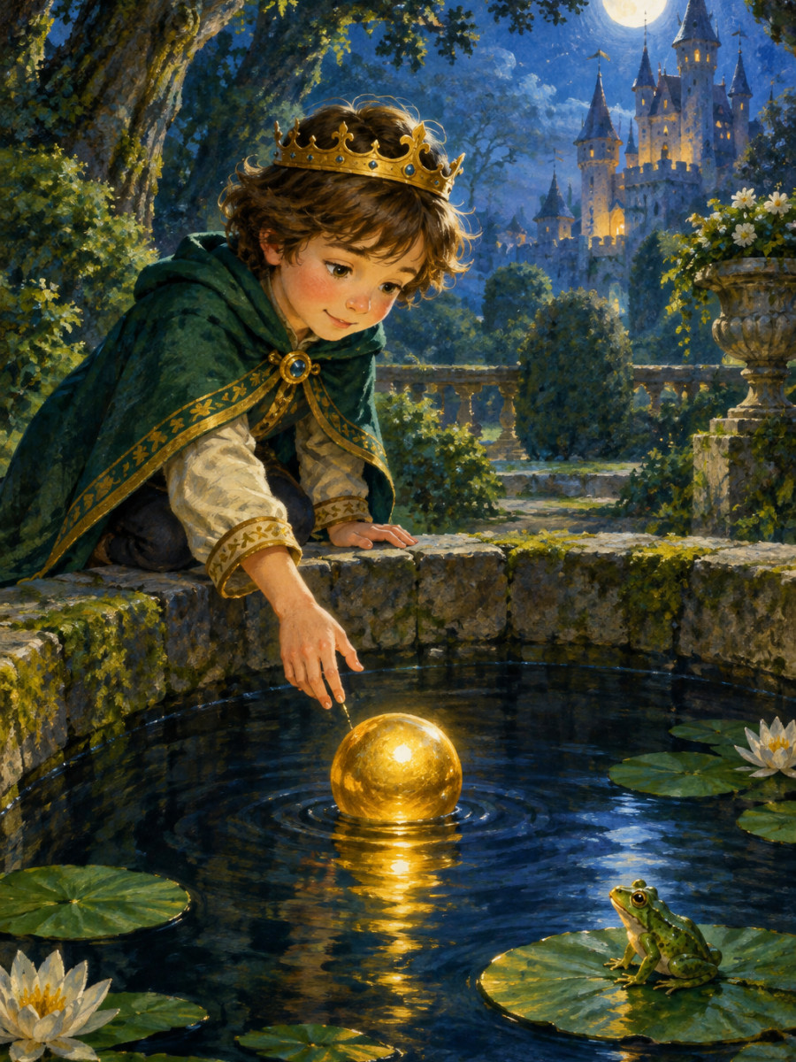 A golden ball tumbling into an ancient well